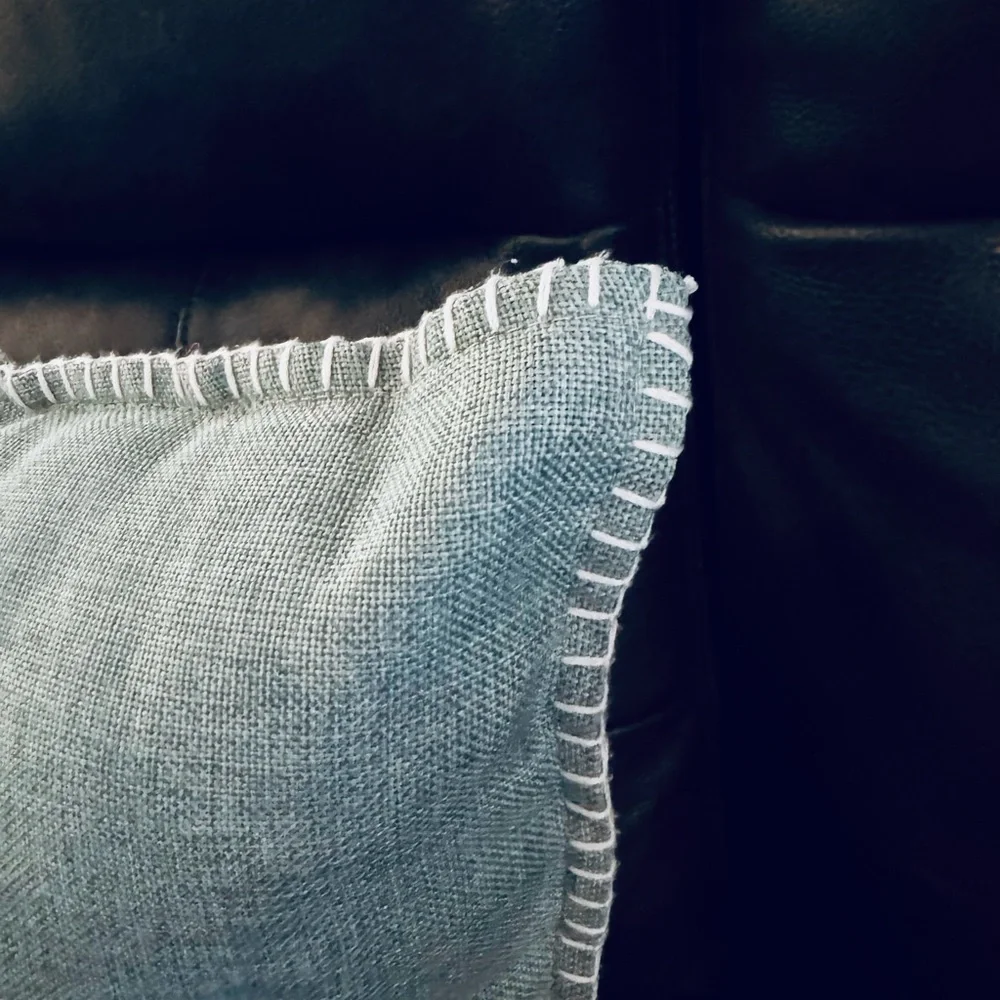 22 inch Pillow Cover textured linen look white stitching whipstitch
